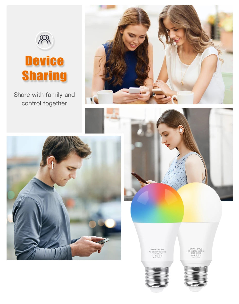 Bombilla Led inteligente E27, lámpara RGB CW WW, Wifi