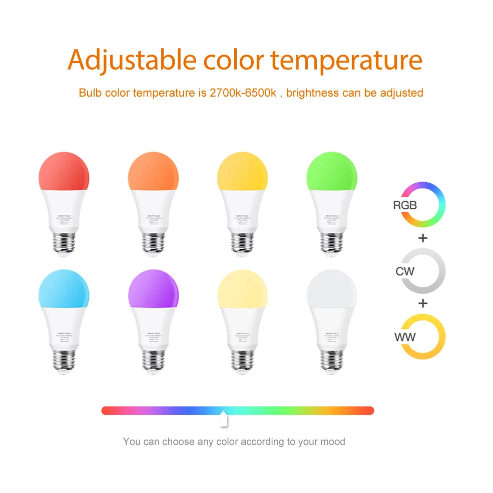 Bombilla Led inteligente E27, lámpara RGB CW WW, Wifi