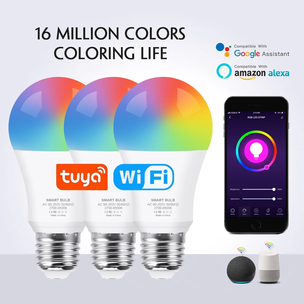 Bombilla Led inteligente E27, lámpara RGB CW WW, Wifi