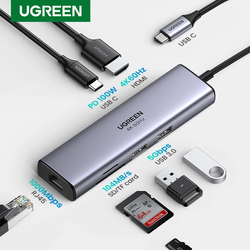 HUB UGREEN-Divisor 7 en 1 USB C