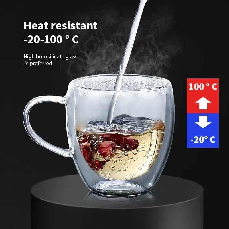 Taza de vidrio de doble pared resistente al calor 80-450ML