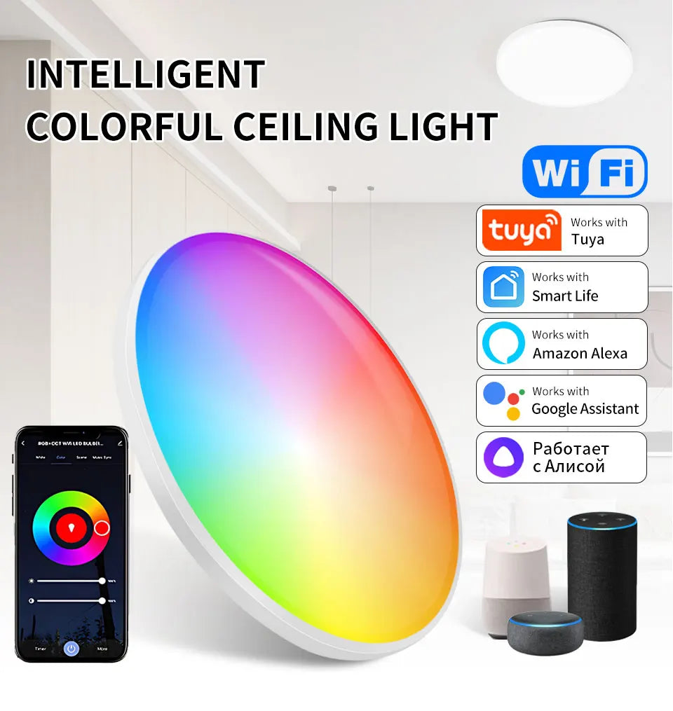 Luz de techo LED inteligente con WiFi, RGB, 220V