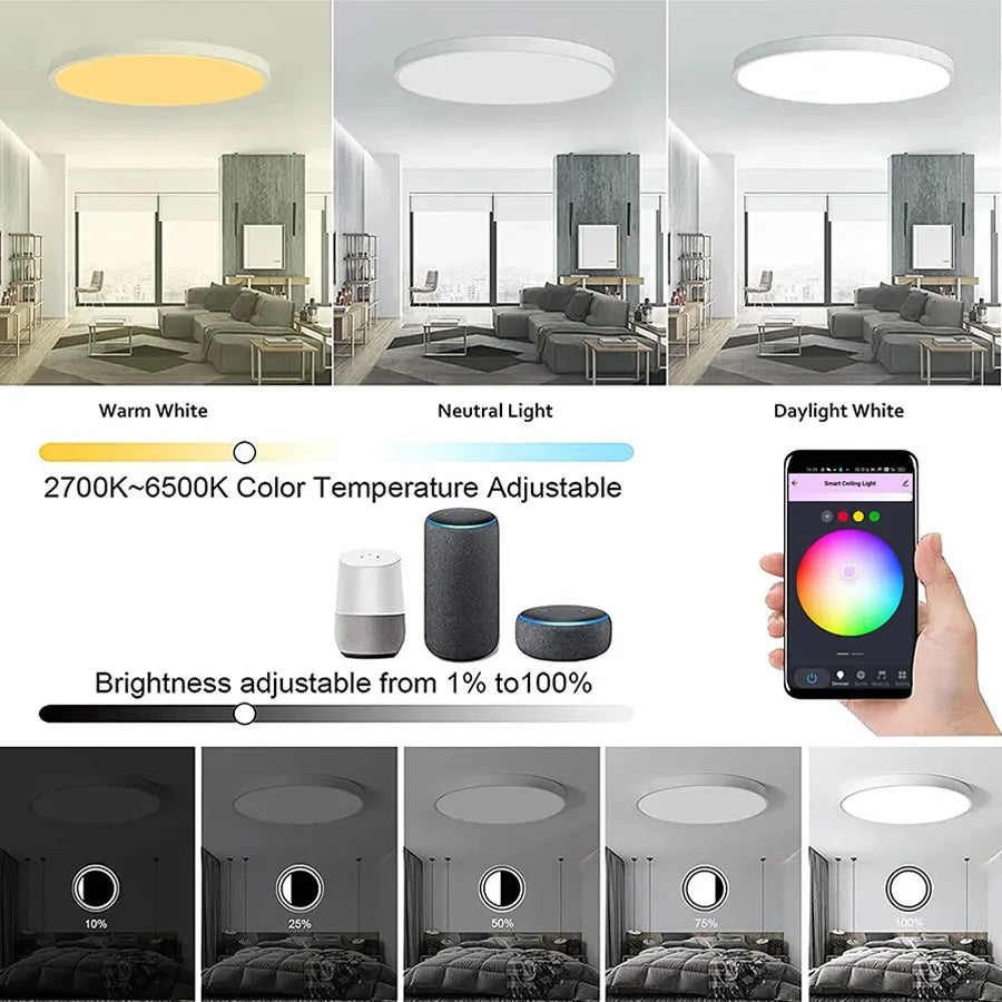 Luz de techo LED inteligente con WiFi, RGB, 220V