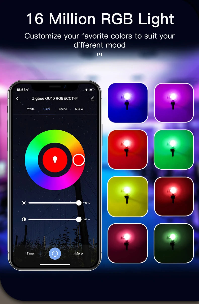 Bombillas Inteligentes GU10 MOES Tuya – Pack WiFi o ZigBee (RGB + C/W)