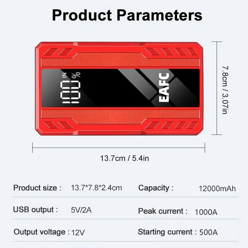 Arrancador de batería de coche 2000/1200/1000A de 12V.