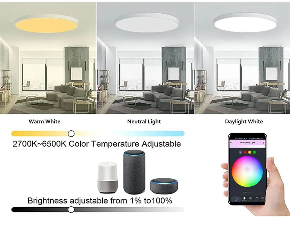 Luz de techo LED inteligente con WiFi, RGB, 220V