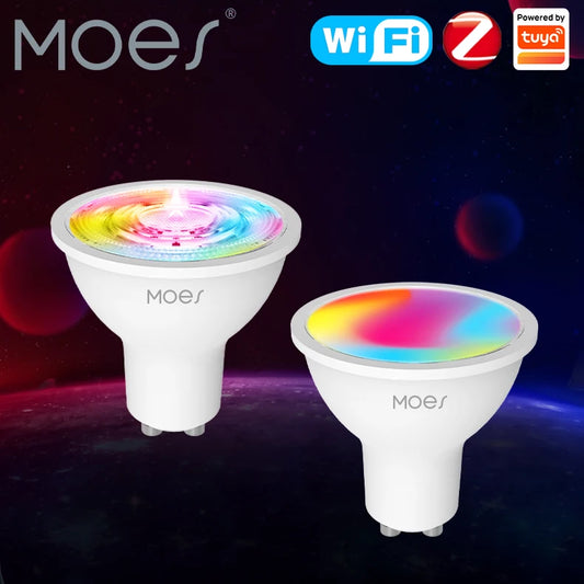 Bombillas Inteligentes GU10 MOES Tuya – Pack WiFi o ZigBee (RGB + C/W)