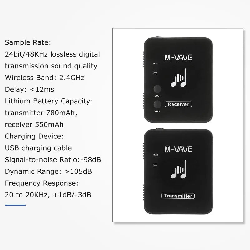 Sistema de transmisión de Monitor de auriculares inalámbricos, M-VAVE, 2,4 GHz, transmisor y receptor recargable.