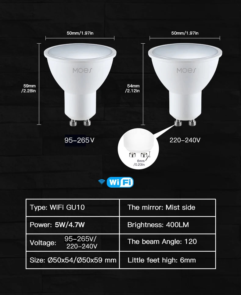 Bombillas Inteligentes GU10 MOES Tuya – Pack WiFi o ZigBee (RGB + C/W)