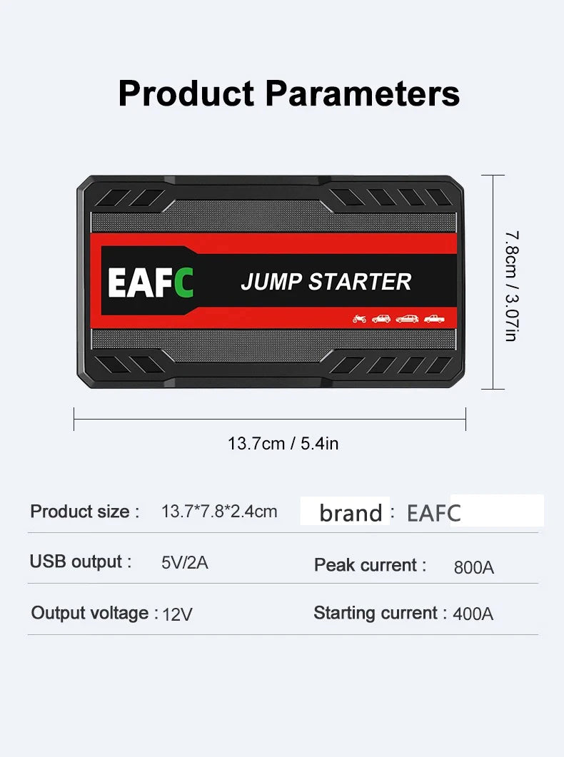 Arrancador de batería de coche 2000/1200/1000A de 12V.