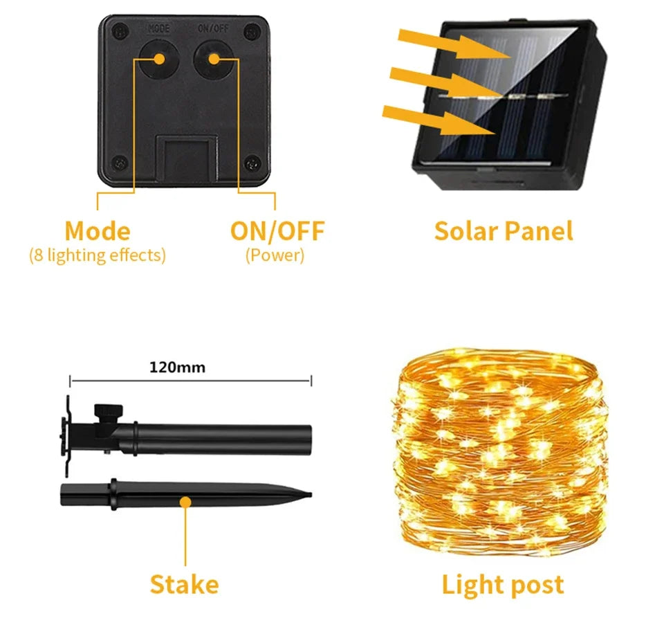 Guirnalda de luces alimentada por energía Solar Ultra larga