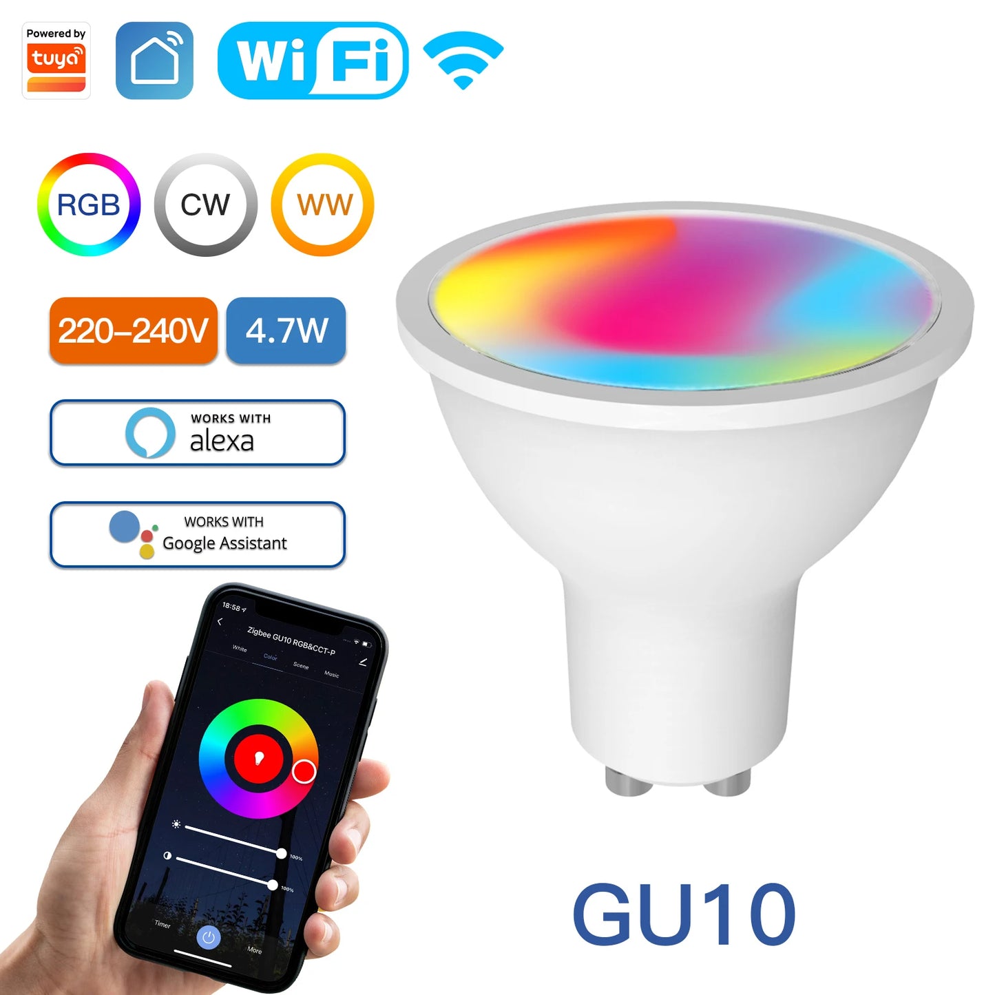 Bombillas Inteligentes GU10 MOES Tuya – Pack WiFi o ZigBee (RGB + C/W)