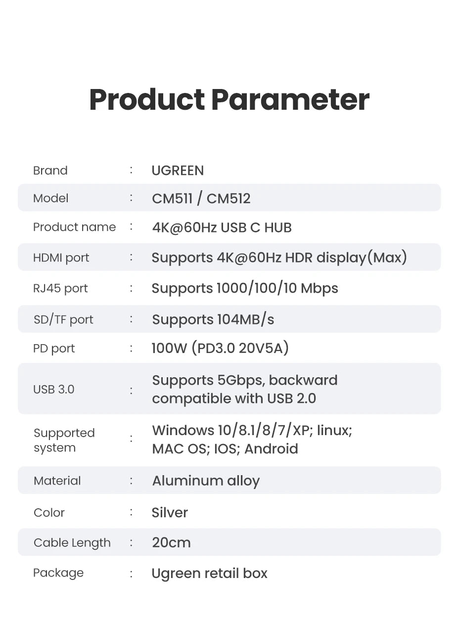 HUB UGREEN-Divisor 7 en 1 USB C