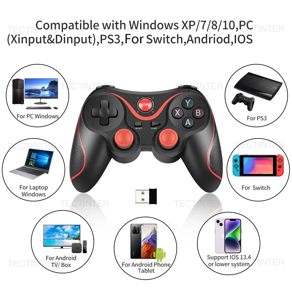 Controlador inalámbrico Terios T3, compatible con mando Bluetooth para Switch/PS3, Control para tableta, Android, teléfono inteligente, PC, Joystick