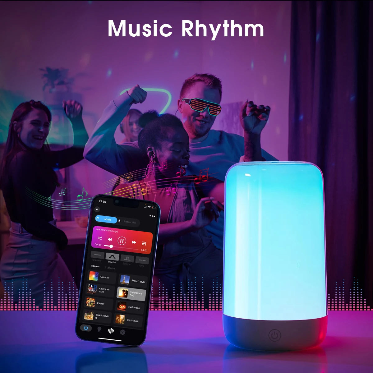 Lámpara de Mesita de Noche RGB Inteligente con Control Táctil y Bluetooth – Recargable y Regulable