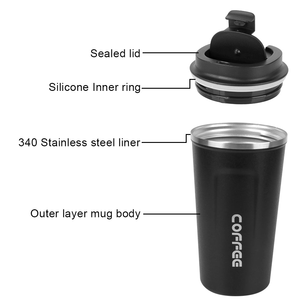 Taza Termo de café para coche, termo de viaje a prueba de fugas para té, agua, café, doble acero inoxidable, 380/510ML